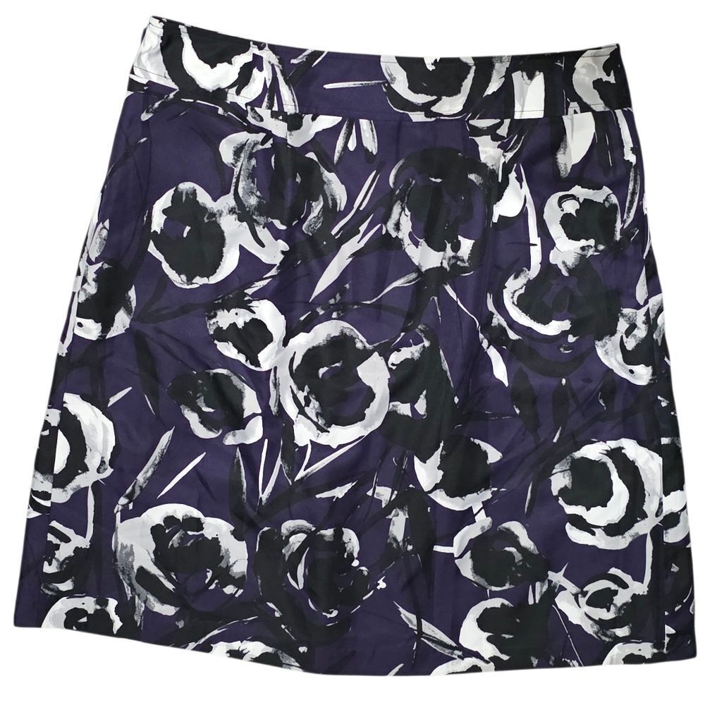 Ann Taylor Purple and Black Floral A-Line Skirt